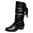 thumbnail image 2 of Domuza Women Slouchy Mid Calf Boots with Back Lace Up Bow, Smooth Faux Leather Low Block Heel Casual Dress Boots for Autumn Winter Daily Dating Party Black 9（EU-42）, 2 of 4
