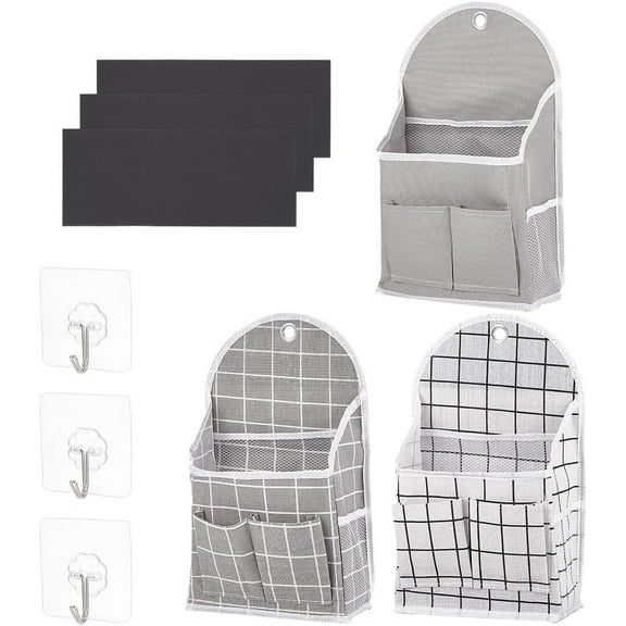 3 Sets Wall Hanging Storage Bag Door Closet Hanging Storage Basket Wall Linen Organizer with 3 Sticky Hooks Bedside Caddy Organizer