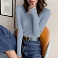 thumbnail image 4 of HAPIMO Women's Stretch Knit Tops Slim Fit Cropped Shirts Lightweight Casual Workout Blouses Long Sleeve V Neck Pullover Tops Blue Free Size, 4 of 7