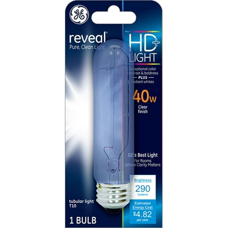 Photo 1 of 2 Pack
GE Reveal HD+ 40-Watt Incandescent T10 Tube Light Bulb, Medium Base, 1pk