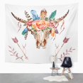 thumbnail image 2 of ZEALGNED Cow Watercolor Bull's Head with Flowers and Feathers on White Boho Style Skull for Prints Bohemian Bison Wall Art Hanging Tapestry Home Decor for Living Room Bedroom Dorm 60x80 inch, 2 of 2