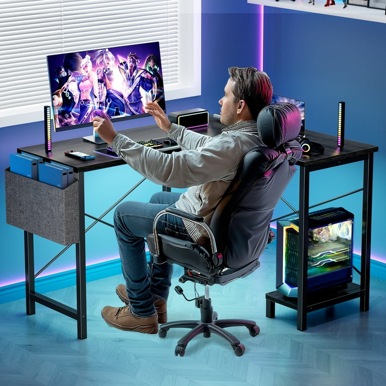 EDX L Shaped Gaming Desk with Wooden Desktop CPU Stand Side Bag