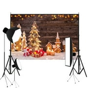 SAYFUT 7x5ft Christmas Backdrop Indoor Christmas Tree Backdrops Wood Floor with Christmas Gifts and Candles Photography Background for Xmas Party Decoration Studio Props