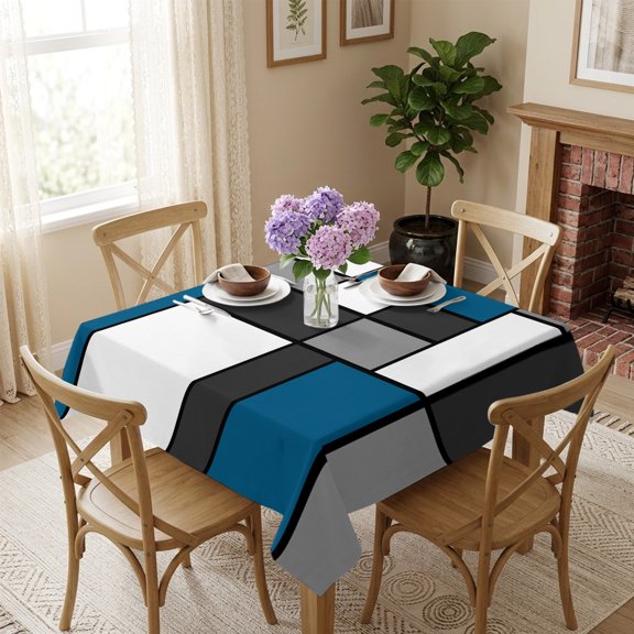 Blue Grey Blocks Square Tablecloth 60x60 Inch Modern Abstract Geometric Waterproof Polyester Table Cover, Washable Stain Resistant Tablecloth for Dining Table Kitchen Wedding