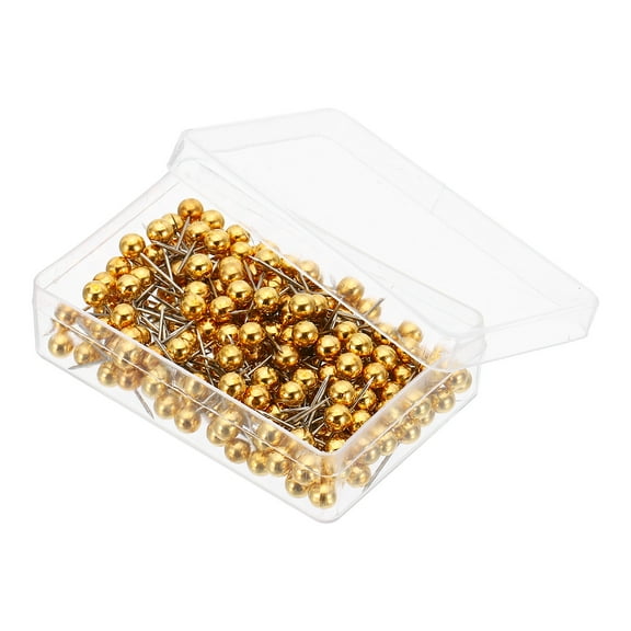 Uxcell Bead Head Push Pins 4x15mm, 200pcs Metal Point Decorative Thumbtacks Cork Boards Maps for Home Office Use, Golden
