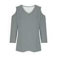 thumbnail image 5 of 2025 New Fashion Plus Size Women's Fashionable Solid Color T-shirt 3/4 Sleeve Shirt V-neck Casual Top, 5 of 6