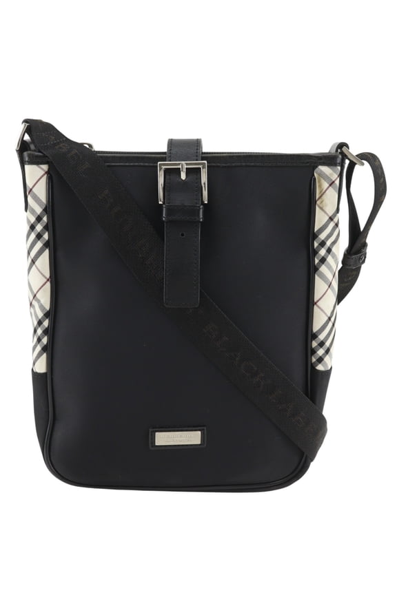 Pre-Owned Burberry Black Label Nova Check Shoulder Bag, Nylon, Black, A5 Size, Magnetic...