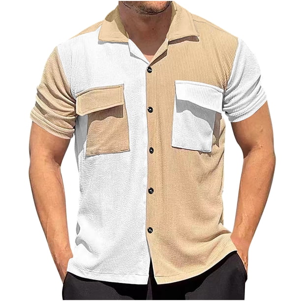 Camisas de Manga Corta de los Hombres Collar de Vuelta de la Solapa, Blusa Casual para el Aire Libre, el Ocio Y el Uso Diario Del Verano
