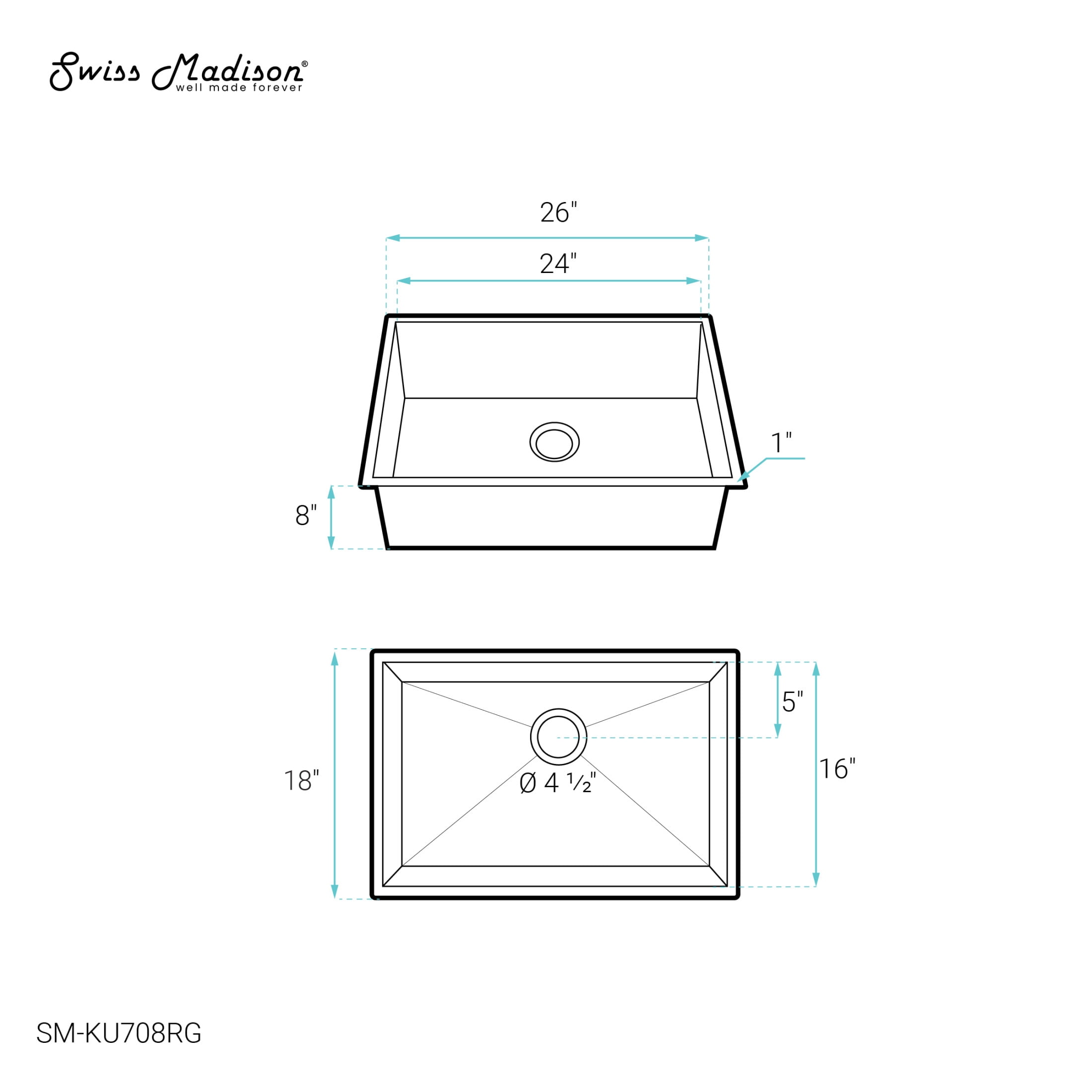 Tourner 26 x 18 Stainless Steel, Single Basin, Undermount Kitchen Sink, Rose Gold