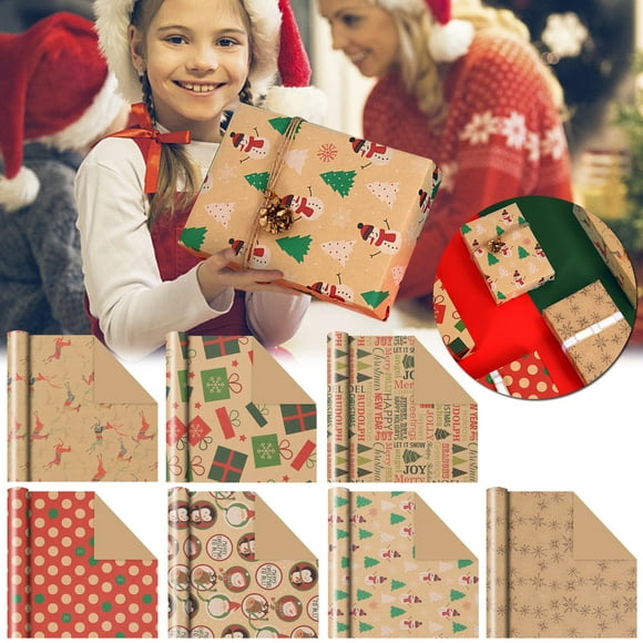 QIPOPIQ Papier Cadeau Cadeau Christmas Papier Floral Vintage Papier Kraft Papier d'Emballage Événement Hiver & Partie Cadeau Dégagement New Year