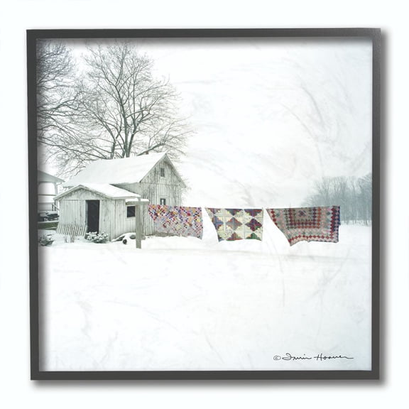 The Stupell Home Decor Collection Winter Snow Shed Clothesline Blankets Photograph Framed Giclee Texturized Art