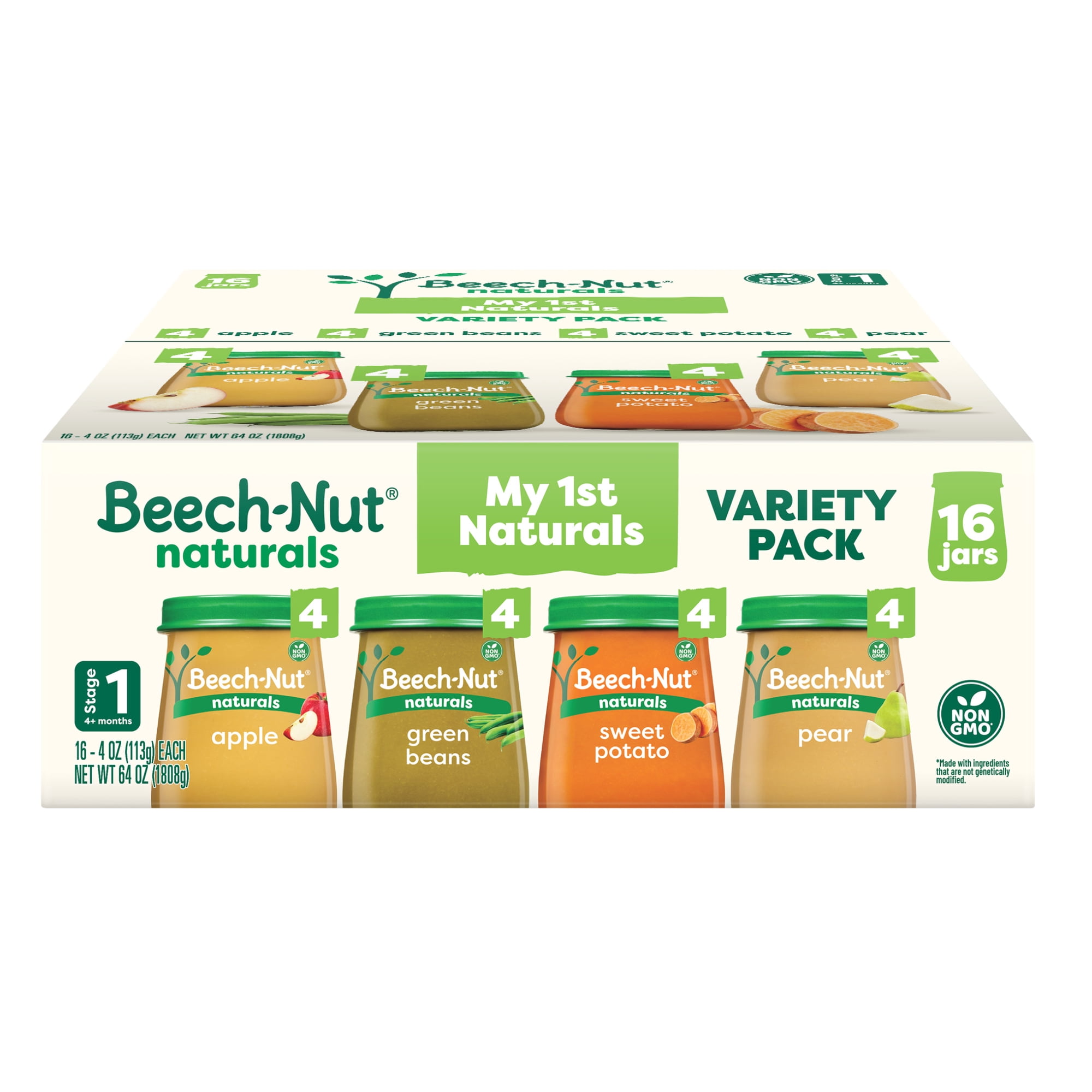 Beech-Nut Naturals Stage 1 Baby Food Variety Pack, 4 oz Jar, 16 Pack