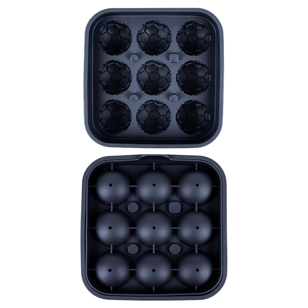 Bandeja de hielo de silicona con forma de balón de fútbol, 9 cavidades, molde grande con tapa, apto para alimentos, máquina de hielo flexible para whisky y cócteles, bandeja de fútbol reutilizable