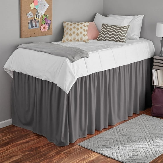Mictong Dormitory Bed Skirt, Extra Long University Dormitory Bed Skirt with 40 inch dangling edge, ruffle edge Dormitory Bed Skirt, Elastic Bed Skirt, Easy to Install, 1 piece, Grey