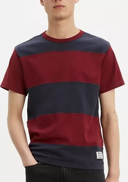 Levi's CABERNET & BLUE Mighty Made Pieced Tee Shirt T-Shirt, US X-Large
