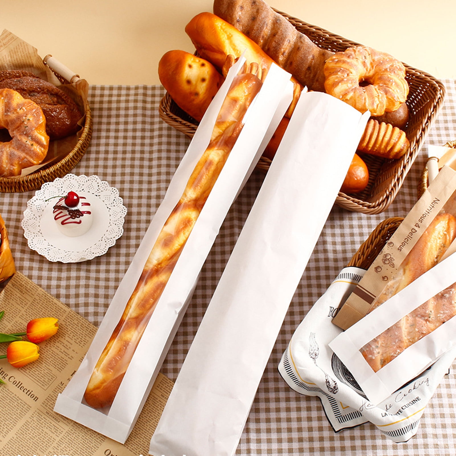 Lot De 40 Sacs à Pain En Kraft Avec Fenêtre Et Autocollants - 35x21x9 Cm - Fond Carré Pour Boulangerie Maison, Présentation