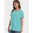 thumbnail image 3 of Women's V Neck T Shirts Casual Rolled Short Sleeve Side Split Summer Tops Loose Fit, 3 of 6