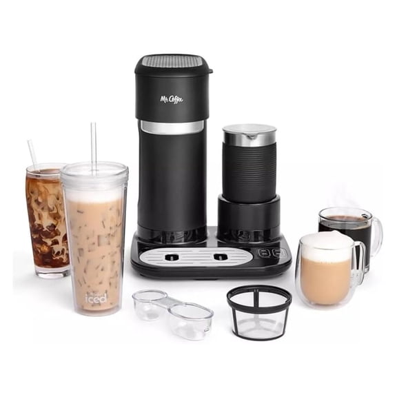 4-in-1 Single-Serve Latte, Iced, and Hot Coffee Maker with Milk Frother and Black