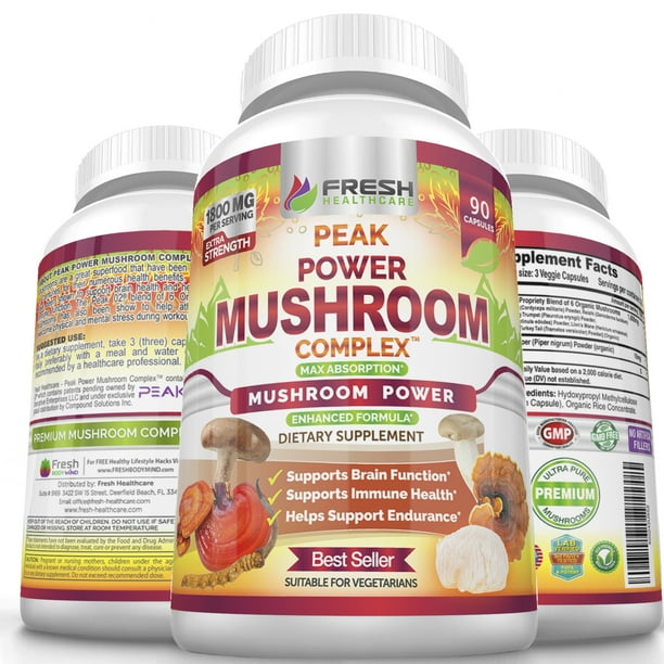 Premium 6 Mushroom Immune Support Supplement, 90 Vegan Capsules of Peak Power Complex with Lions