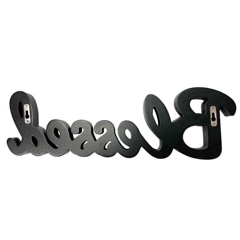 Black Wood Blessed Cut-Out Standing Tabletop Sign Block Letters Decor