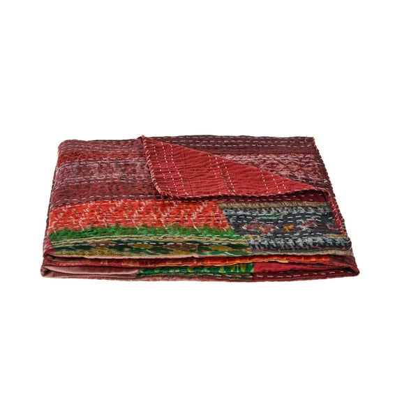 Laddha Home Designs Red and Green Handmade Throw Blanket 50" x 70"