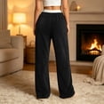 thumbnail image 5 of Tqcoqu Women's Contrast Waist Fuzzy Fleece Wide Leg Pants Drawstring Elastic Waist with Pockets Warm Casual Long Trousers, 5 of 6