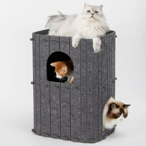 FUKUMARU 2-Story Cat Condo, 23.6" Felt house , Dark Grey