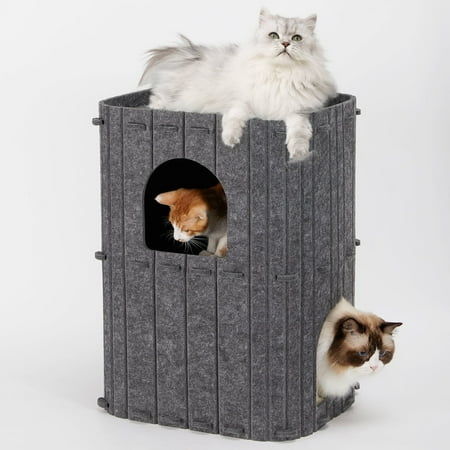 FUKUMARU 2-Story Cat Condo 23.6 Felt house Dark Grey