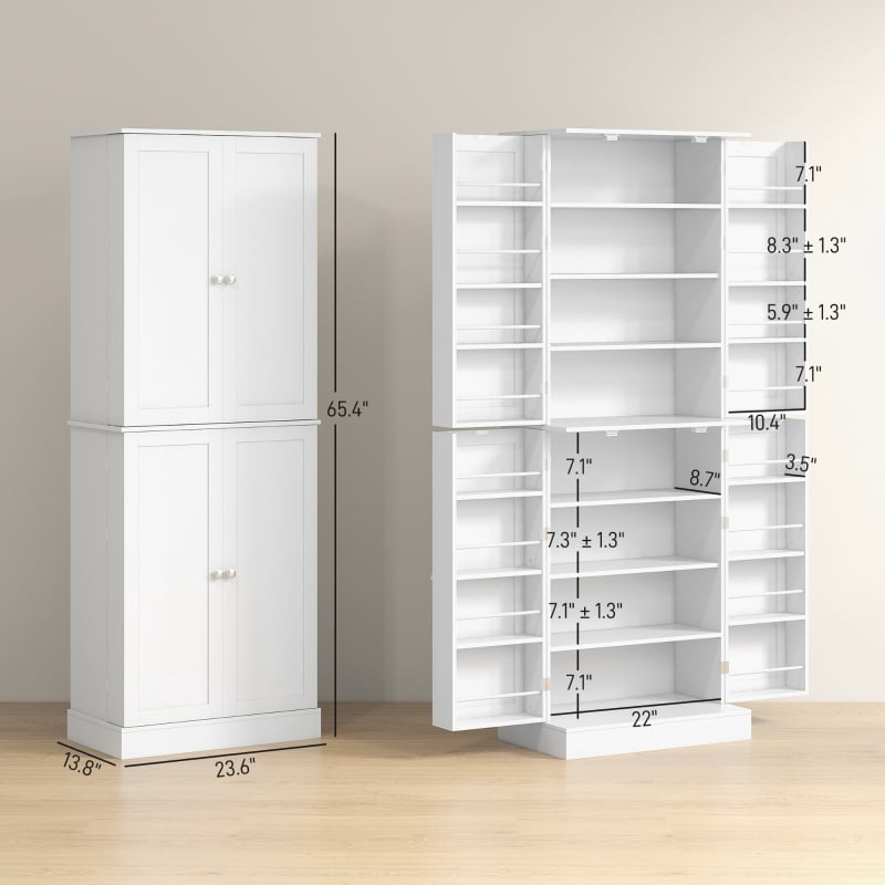 Alvantor Kitchen Pantry Storage Cabinet with 4 Doors & 16 Door Shelves 23.6" W x 13.8" D x 65.4" H White