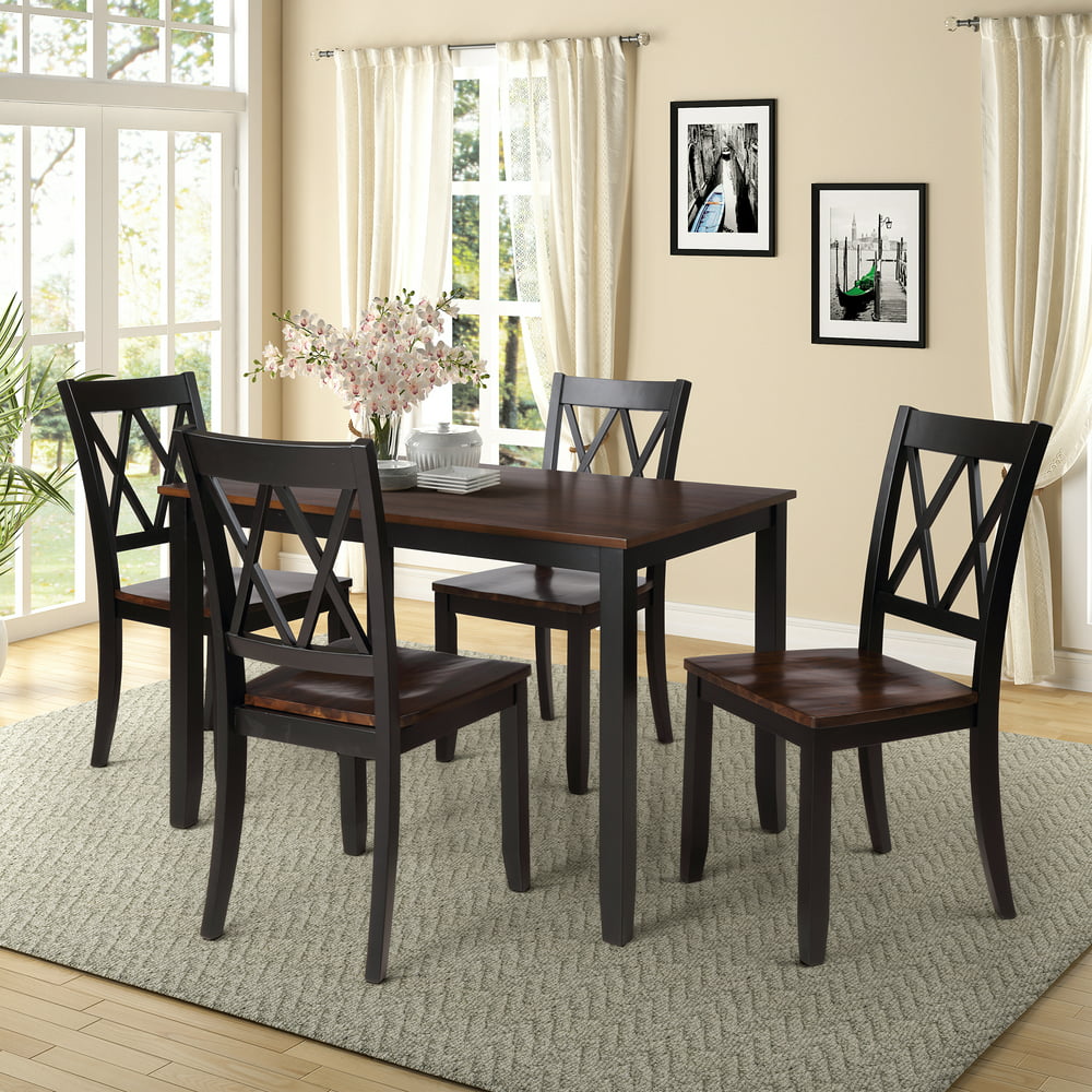 5 Piece Dining Table Set, Square Kitchen Table with 4 Chairs, Compact
