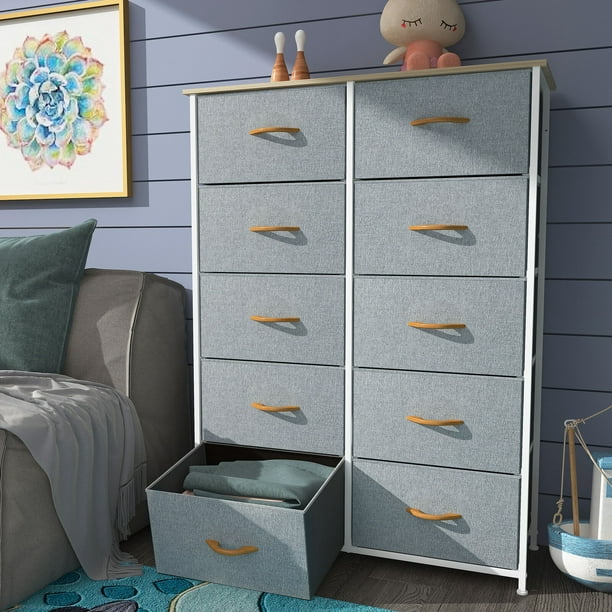 DWVO 10 Drawer Dresser Chest of Storage Dresser Tall Fabric Dresser