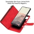 thumbnail image 5 of Compatible with Google Pixel 6 Wallet Case,[6 Card Slots] [Wrist Strap] [Stand Feature] Detachable 2 in 1 Magnetic Zipper Leather Cover Case for Google Pixel 6,6.4 inch Red, 5 of 16