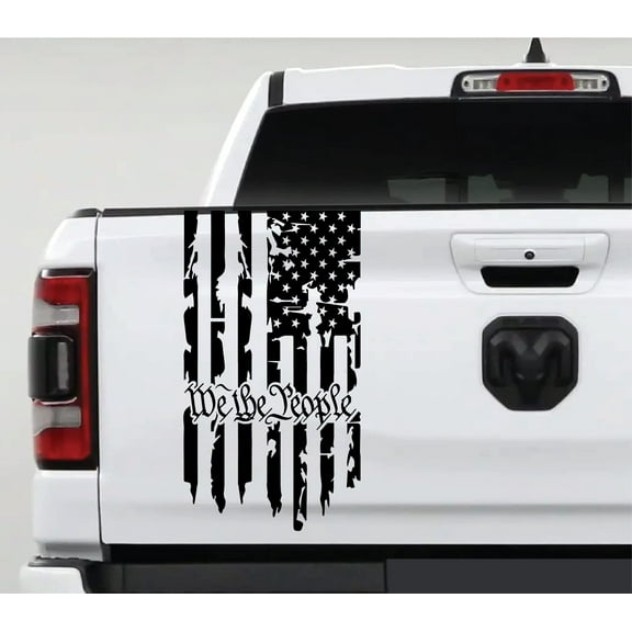 AnyStickerYouWant We The People American USA Flag Truck Tailgate Vinyl Decal Compatible Pickup Trucks and Cars - Distressed Flag Sticker - Rear Car Sticker (11" x 20")