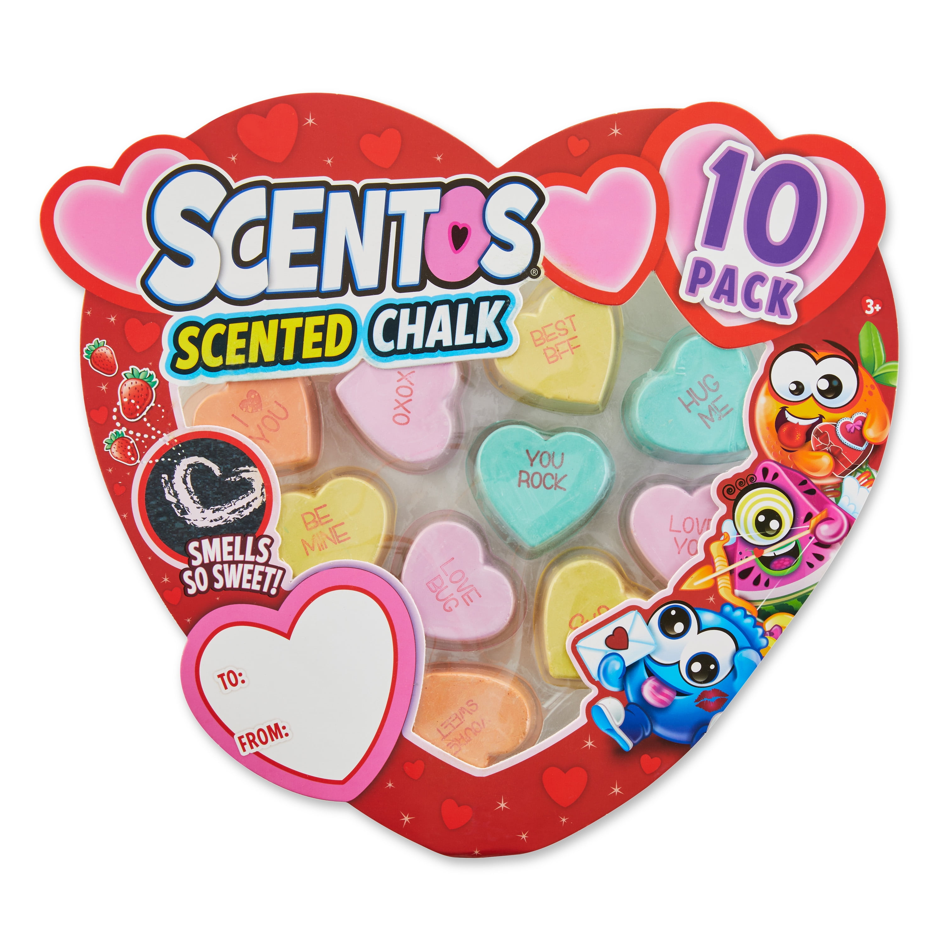 Scentos Valentines Day 10 Pack Scented Heart Shaped Chalk - Ages 3 