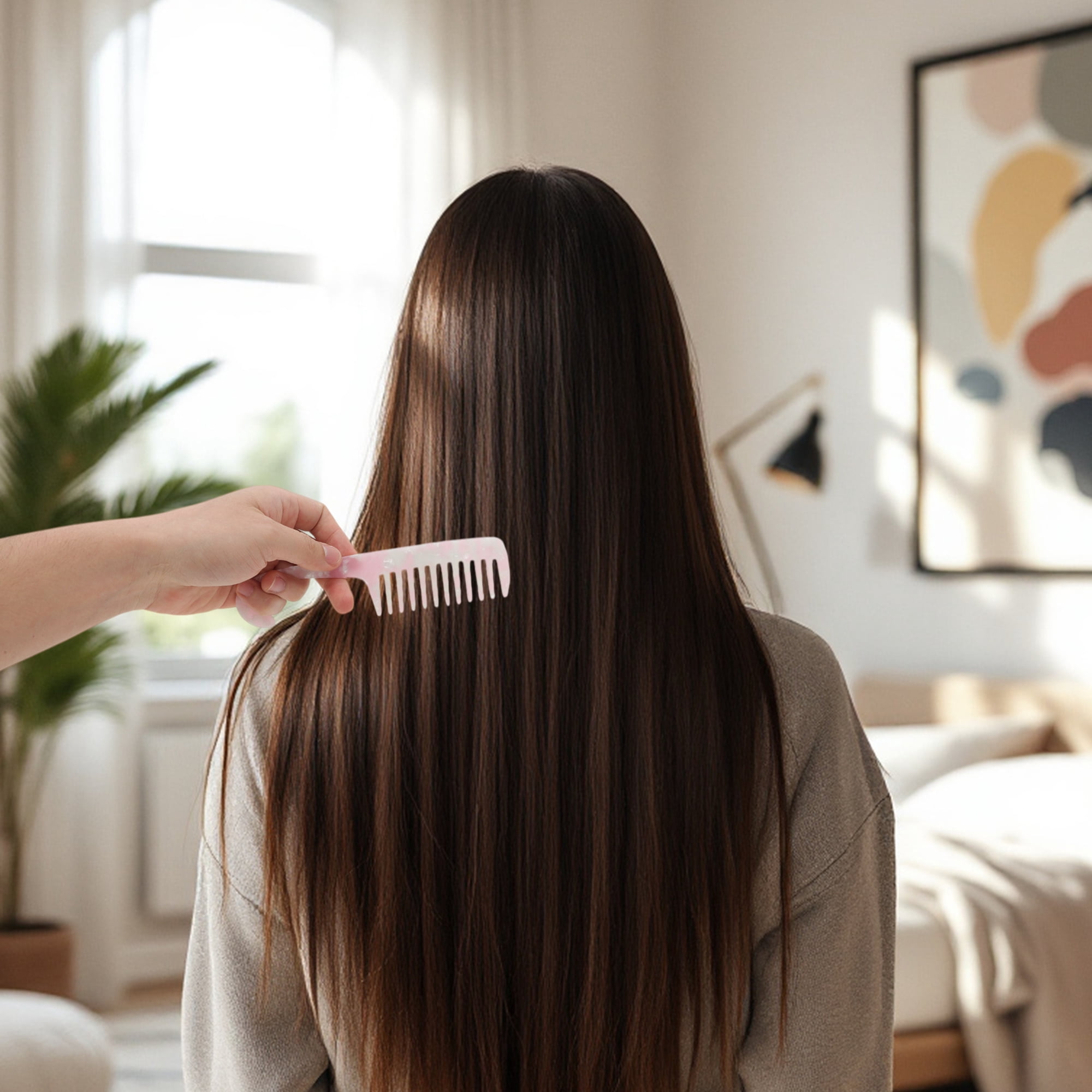 Unique Bargains 1 Pc Durable Wide Tooth Comb for Making hair Smooth Pink, White Medium