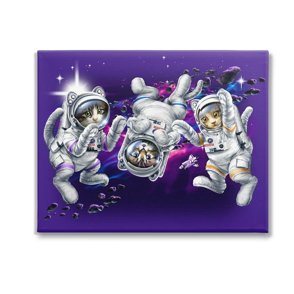 Stupell Industries Astronaut Cat Trio Animals & Insects Painting Gallery Wrapped Canvas Art Print Wall Art, 20 x 16