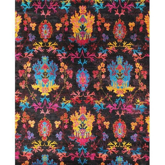 Pasargad Home Ikat 79" x 95" Sari Silk Fabric Area Rug in Multi-Color