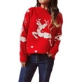 thumbnail image 2 of Suéter feo de Navidad para mujer Jersey de punto lindo impreso cuello redondo suéteres jerseys, 2 of 5