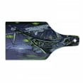 thumbnail image 1 of Pirate Ship Cutting Board, Ghost Ship on Fantasy Caribbean Ocean Adventure Island Haunted Vessel, Tempered Glass Cutting and Serving Board, Wine Bottle Shape, Purple Lime Green, by Ambesonne, 1 of 1