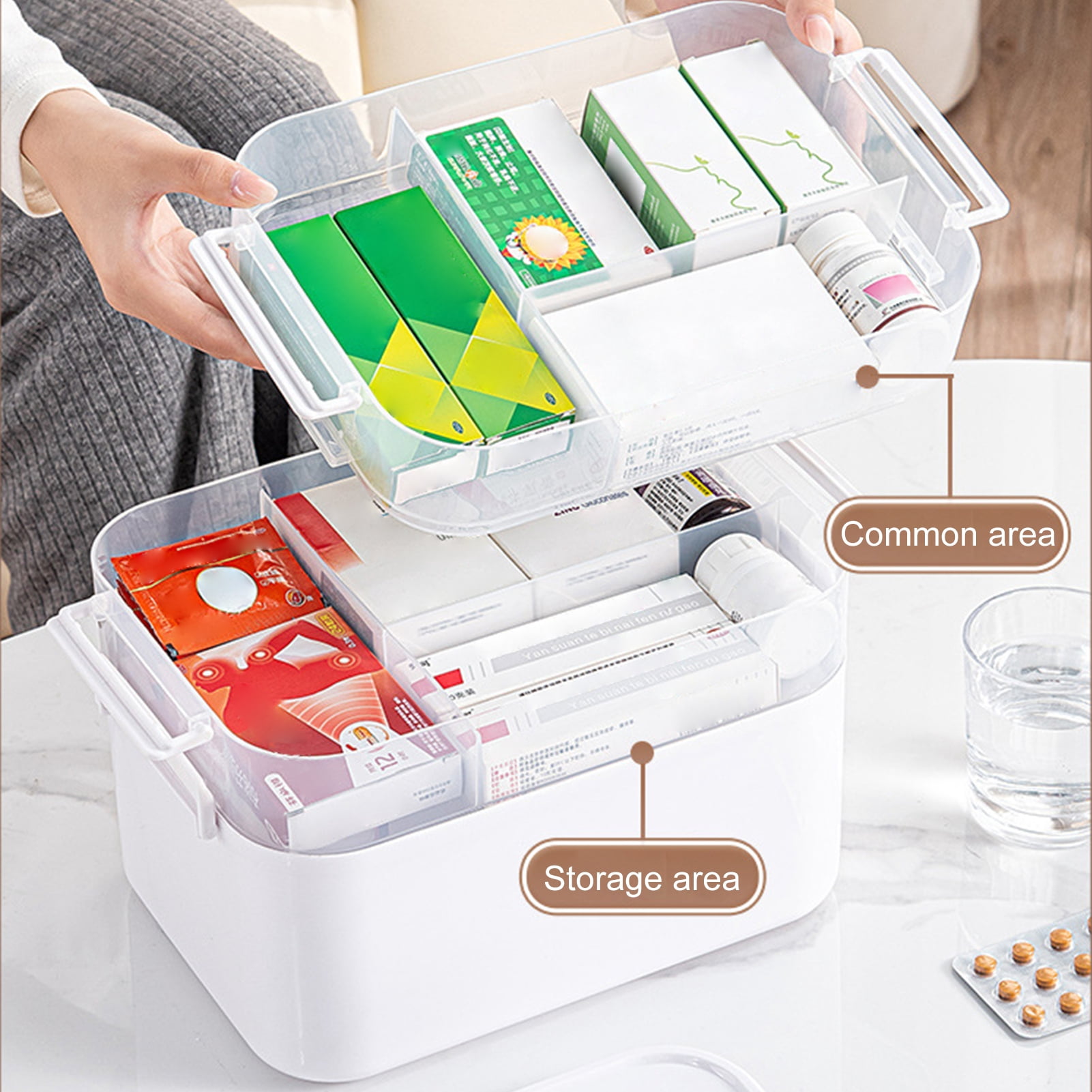 ZenCart Portable Medicine Storage Box Pill Organizer Large Capacity Multi-layer Design Transparent Medicine Case with Handle