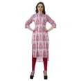 thumbnail image 2 of Moomaya Cotton Mandarin Collar Kurti For Women Knee Long Printed Plus Size Dresses, 2 of 6