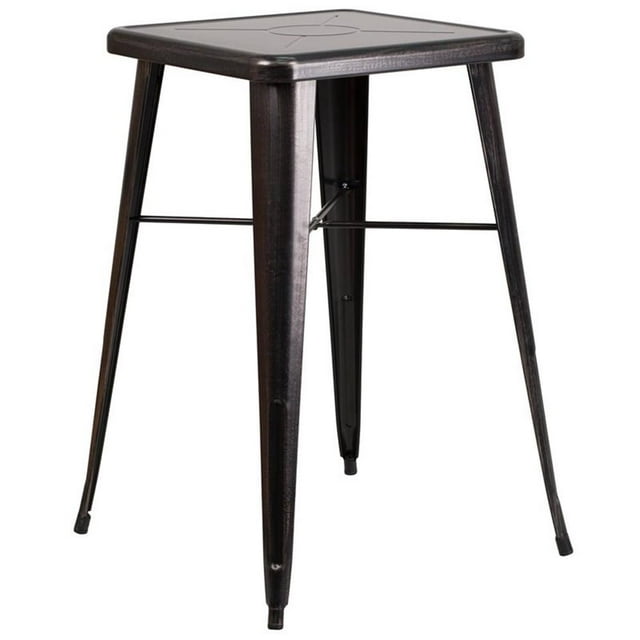 Pemberly Row Table de Bar Carrée en Métal de 28 Pouces en Noir et Or Antique