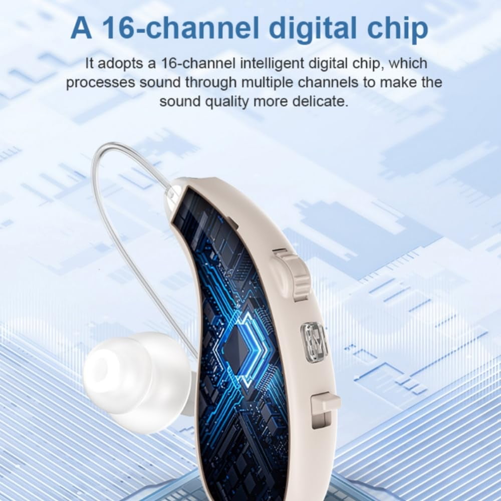 Rechargeable Invisible Hearing Amplifiers for Seniors & Adults, 16-Channel Noise Reduction, RIC Design for Comfortable Fit, 25hrs Battery Life per Unit, 125hrs Total with Charging Case, Clear Sound,