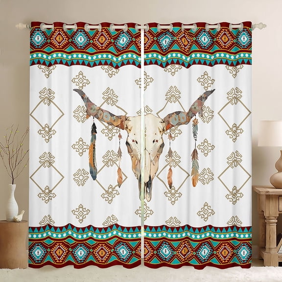 Erosebridal Vintage Cow Skull Black Out Curtains, Farmhouse Aztec Curtains Pack of 2 (42x63 Each)
