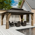thumbnail image 3 of COOS BAY 12x16 Hardtop Gazebo with Aluminum Frame, Galvanized Steel Double Roof Outdoor Pavilion with Netting and Curtains, Dark Brown/Tan, 3 of 9