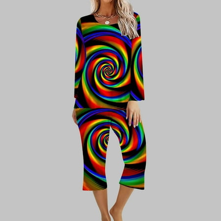

Tawop Long Sleeve Nightgowns for Women 2Pc Women S Round Neck Long Sleeve Two-Piece Comfortable Home Pajamas Set Sports Set Black 10