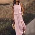 thumbnail image 2 of fartey Summer Tank Dresses for Women Solid Color Sleeveless Crewneck Maxi Dress with Pockets Tunic Pleated Side Split Hem Sundress, 2 of 5