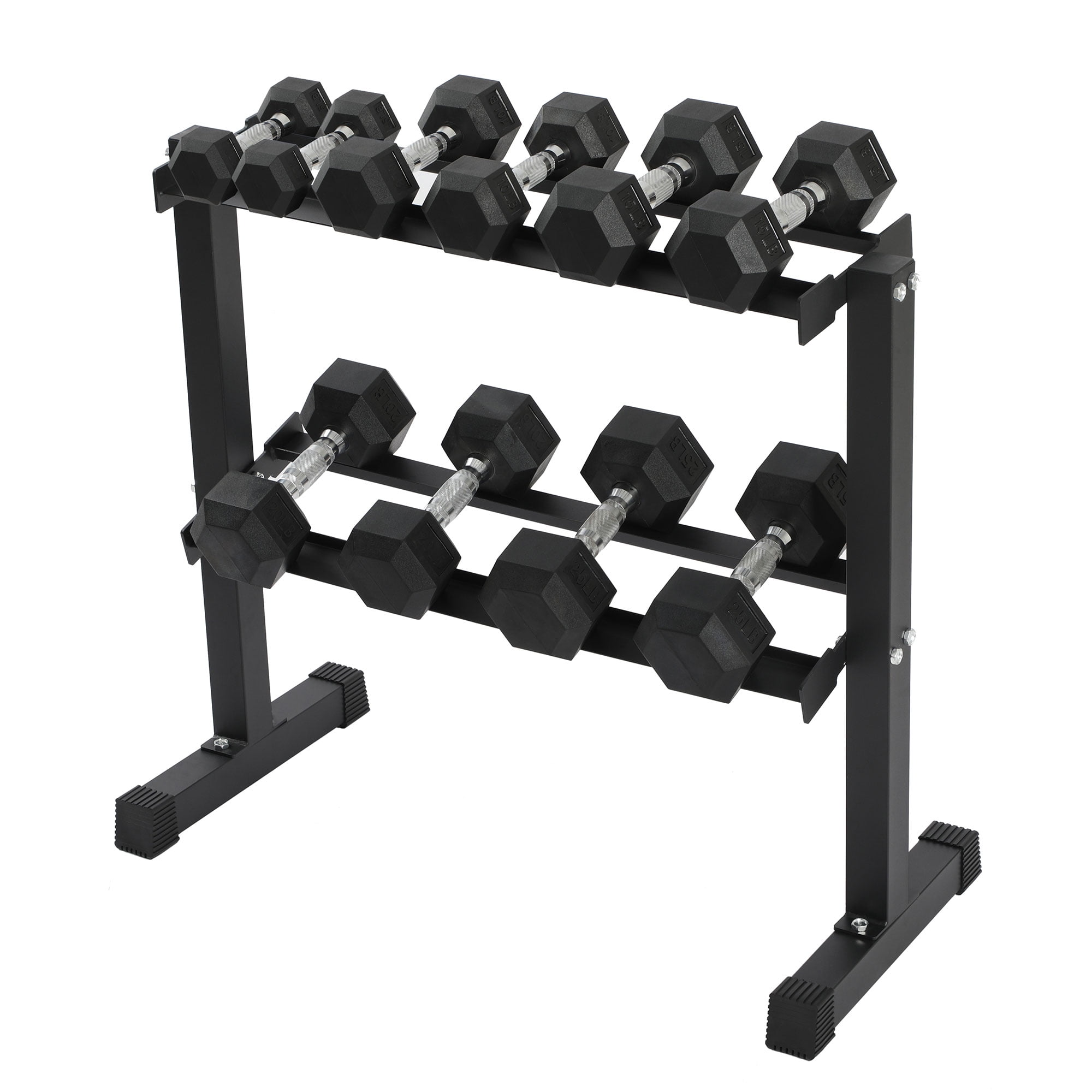 HolaHatha 5, 10, 15, 20, and 25 Pound Rubber Encased Weight Set with Rack