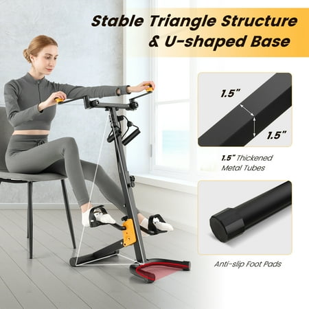 Costway - Folding Pedal Exercise Bike with Adjustable Resistance Full body Home Rehab Machine - Black/Yellow