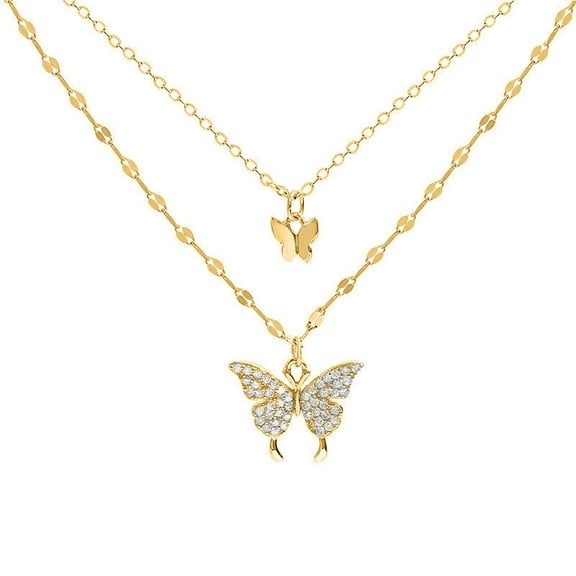 KMYY Butterfly Necklace Double Layer Rust-proof Alloy Butterfly pendant Personality Fashion Clavicle
